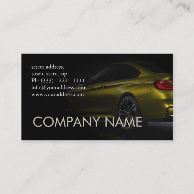 Automotive Speed Racing Yellow Car Modern Back Business Card (Front)