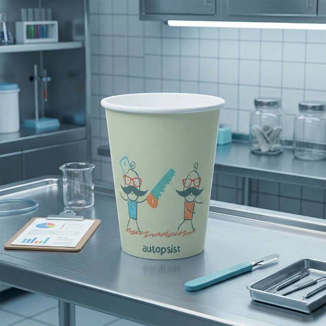 Autopsist Medical Humour with Moustache Characters Paper Cups (Creator Uploaded)