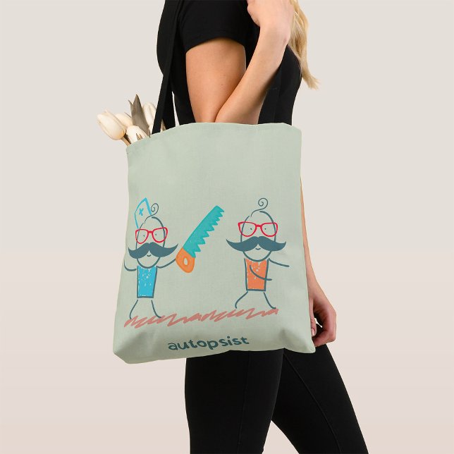 Autopsist Medical Humour with Moustache Characters Tote Bag (Creator Uploaded)