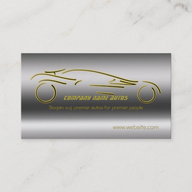 Autotrade Car - Gold Sportscar on steel-effect Business Card (Front)