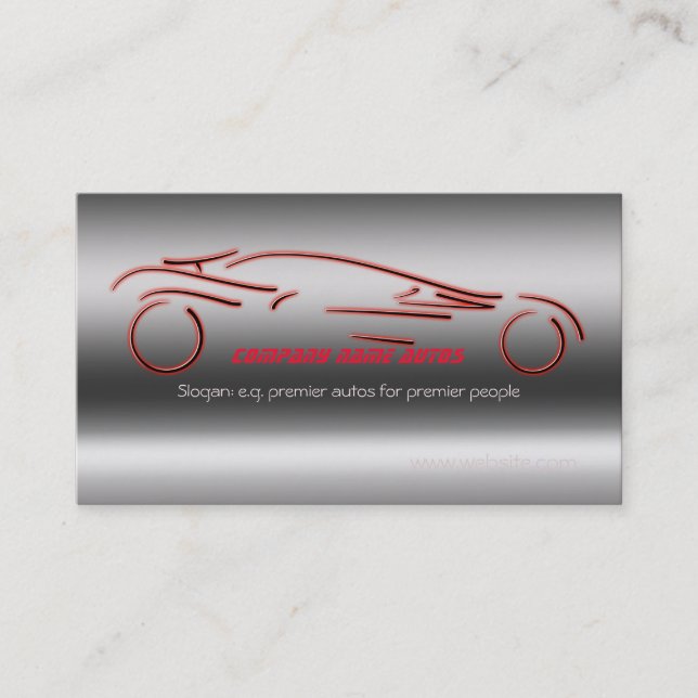 Autotrade Car - Red Sportscar on steel-effect Business Card (Front)