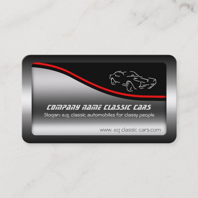 Autotrade - Classic Car on steel piston effect Business Card (Front)