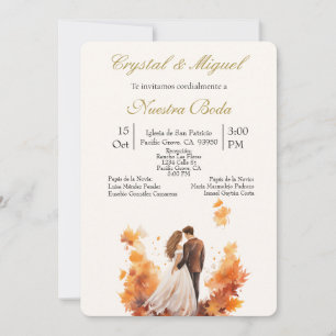 Autum bride and groom silhouette  invitation