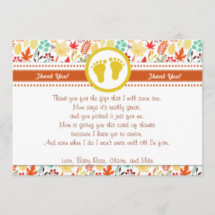 Autum Fall Baby Shower Thank You Card Note