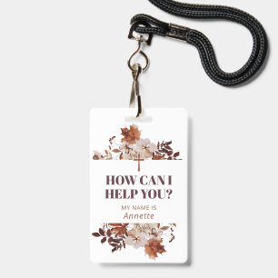 Autum Floral Cross How Can I Help You Name ID Badge