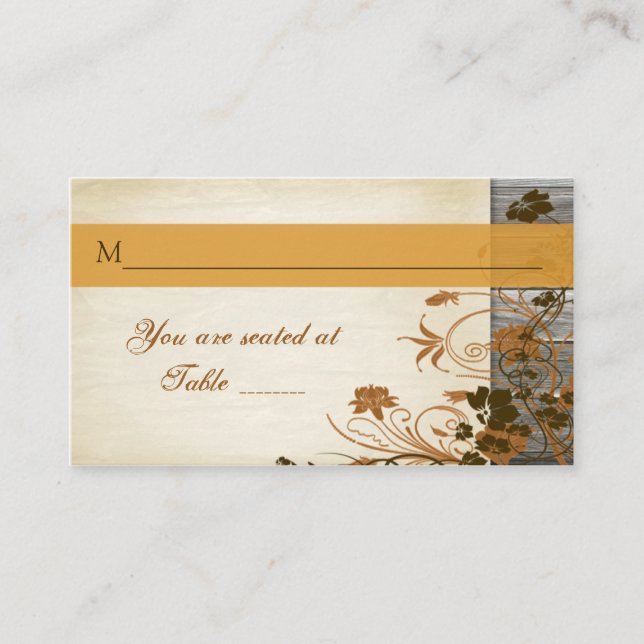 Autum Flowers, FAUX Wood Wedding Place Card (Front)