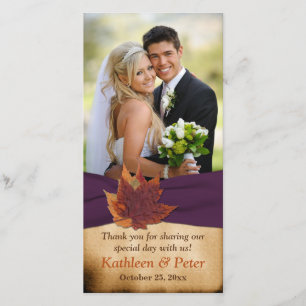 Autum Leaves Purple FAUX Ribbon Wedding Photo Card