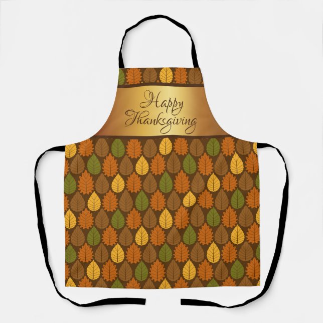 Autum Leaves Shiney Gold Thanksgiving   Apron (Front)