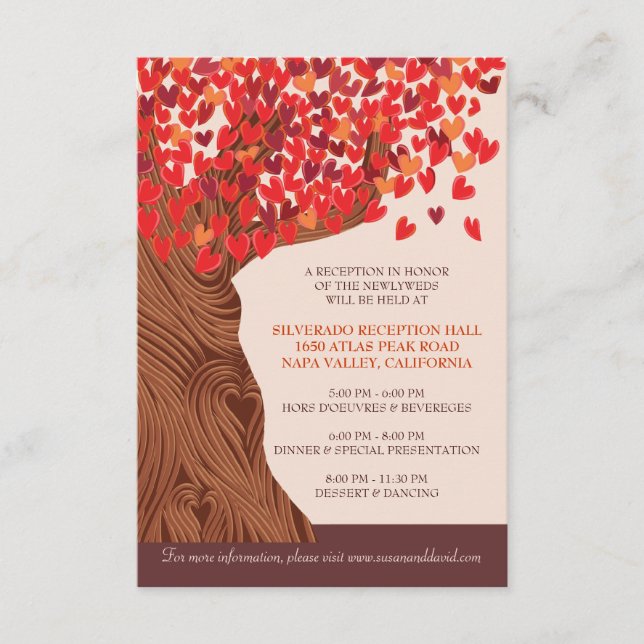 Autum Love Oak Tree Wedding Reception Card (Front)