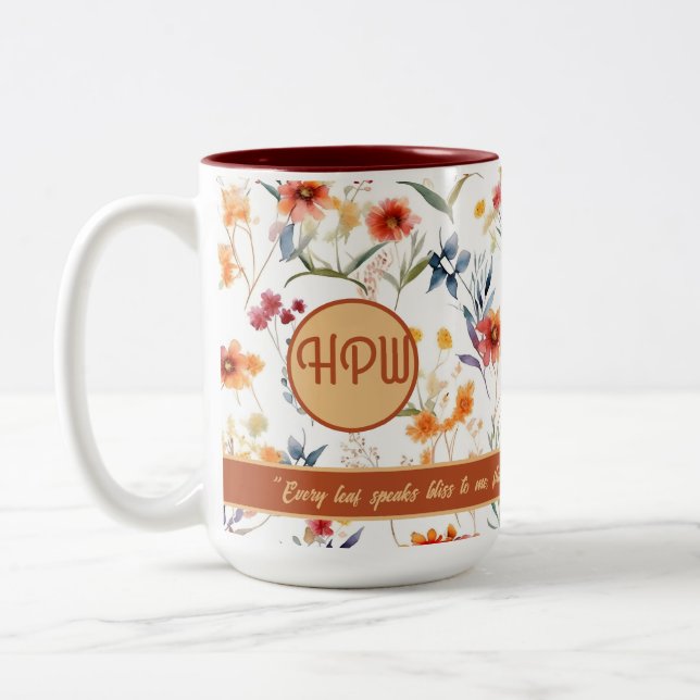Autum Monogram Floral Design Two Tone Coffee Mug (Left)