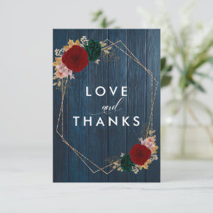Autumanal Navy   Burgundy Emarald Greeny Wedding Thank You Card