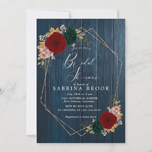 Autumanal Wooden Burgundy Emerald Bridal Shower Invitation