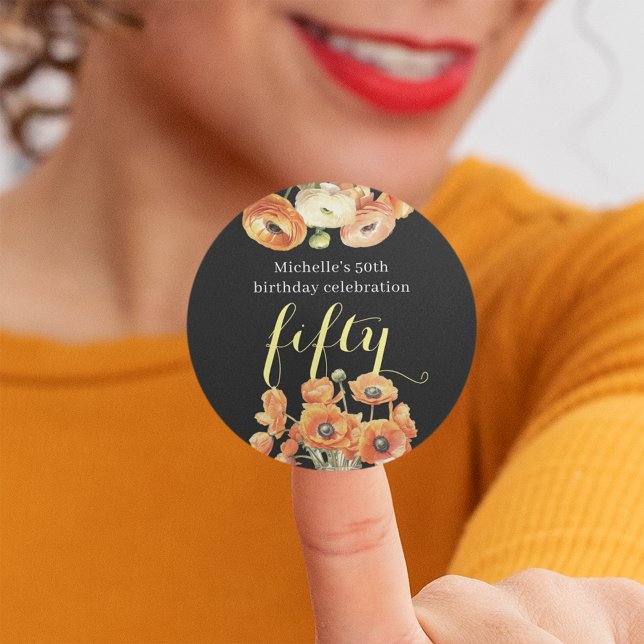 Autumn 50th Birthday Party Orange Blossom Classic Round Sticker (Creator Uploaded)