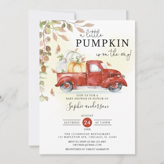 Autumn A Little Pumpkin Fall Baby Shower Invitation (Front)