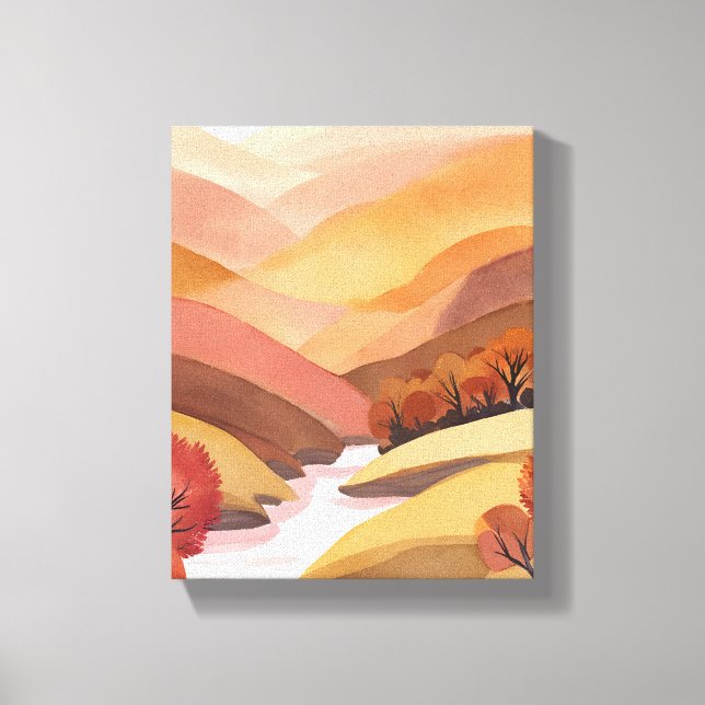 Autumn Abode | Fall Foliage Watercolor Landscape Canvas Print (Front)