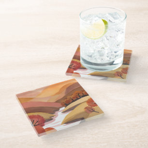 Autumn Abode Fall Foliage Watercolor Landscape Glass Coaster