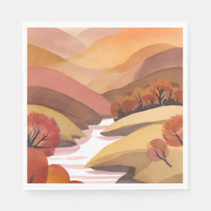 Autumn Abode Fall Foliage Watercolor Landscape Napkin