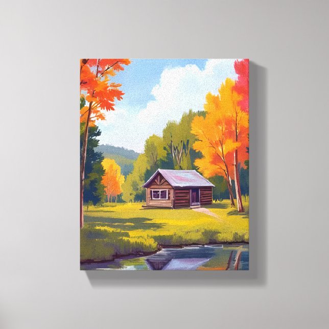 Autumn Abode Lakeside Cottage Canvas Print (Front)