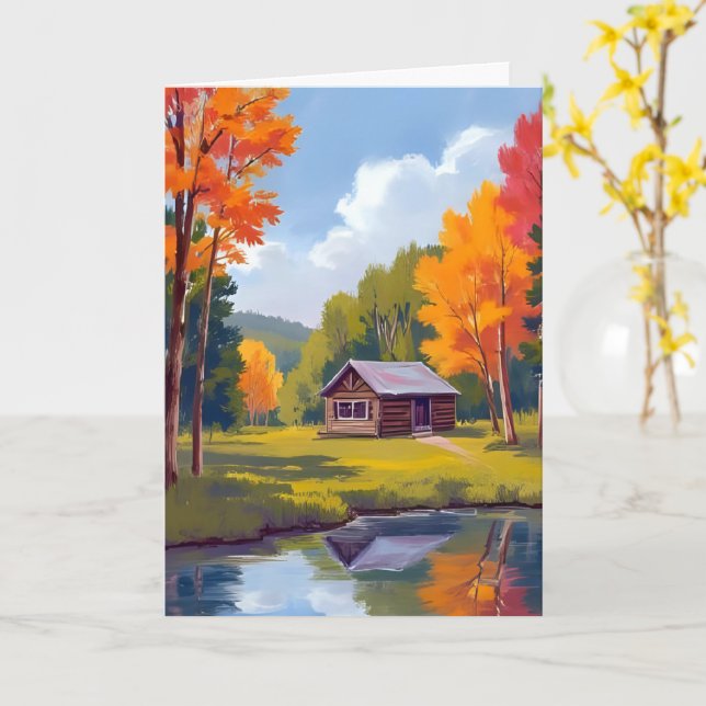 Autumn Abode Lakeside Cottage Card (Yellow Flower)