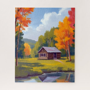 Autumn Abode Lakeside Cottage Jigsaw Puzzle