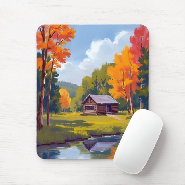 Autumn Abode Lakeside Cottage Mouse Mat (With Mouse)