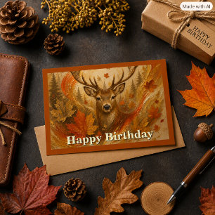 Autumn Abstract Deer and Fall Leaves Card