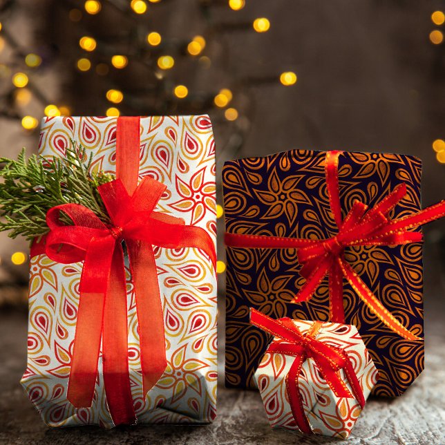 Autumn Abstract Flower Paisley Pattern Orange Fall Wrapping Paper Sheet (Creator Uploaded)