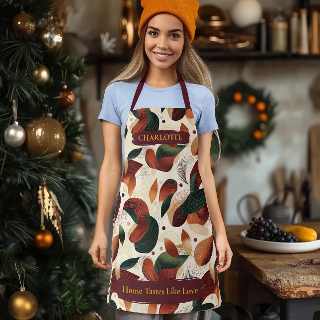 Autumn Abstract Leaf Apron with Custom Name (Creator Uploaded)