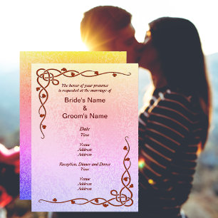 Autumn Abstract Shimmer Colours Pink Purple Weddin Invitation