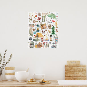Autumn Abundance   Rustic Watercolor Illustrations Poster