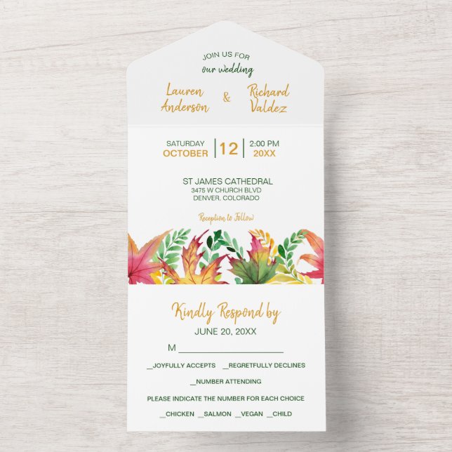 Autumn Acacia Leaves Photo Template Wedding (Inside)