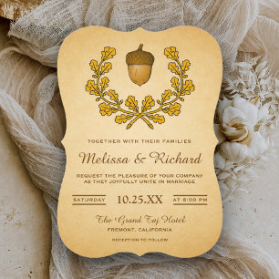 Autumn Acorn Oak Leaves Wreath Wedding Invitation