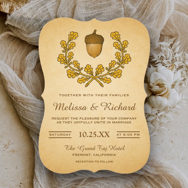 Autumn Acorn Oak Leaves Wreath Wedding Invitation (Creator Uploaded)
