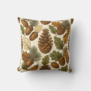 Autumn Acorn Pinecone Oak Leaf Pattern Cushion