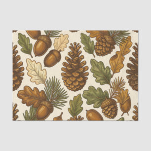 Autumn Acorn Pinecone Oak Leaf Pattern Tissue Paper