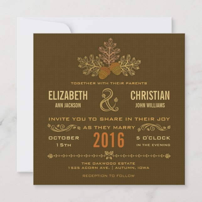 Autumn Acorns and Oak Leaves Wedding Invitation (Front)