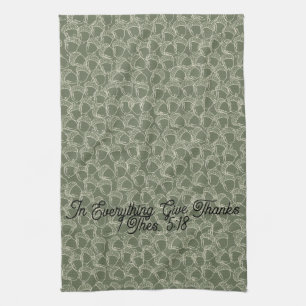 Autumn Acorns in Olive Tea Towel