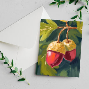 Autumn Acorns Watercolor Fall Red Green Card