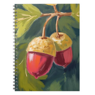 Autumn Acorns   Watercolor Fall Red Green Notebook