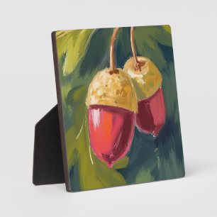 Autumn Acorns Watercolor Fall Red Green Plaque
