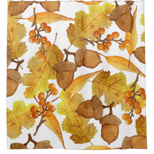 Autumn Acorns: Watercolor Thanksgiving Design Shower Curtain