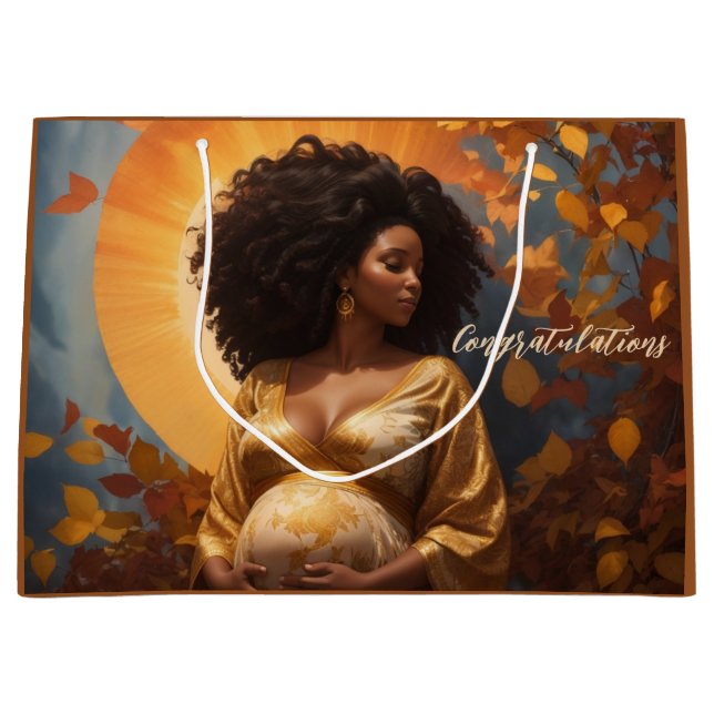 Autumn Afro Centric Mother to Be Pregnancy  Large Gift Bag (Front)