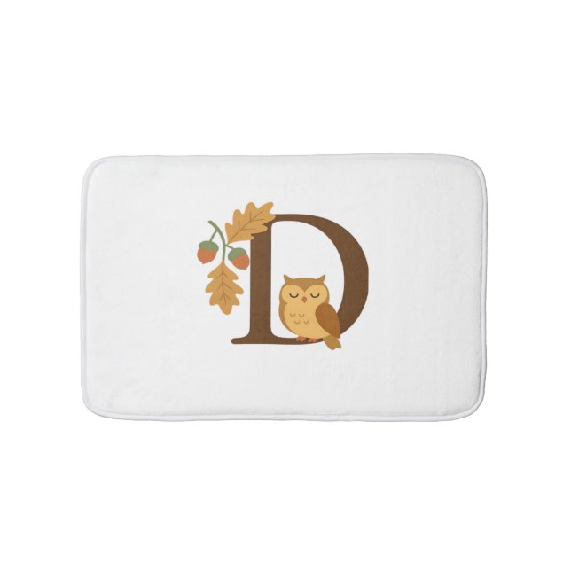 Autumn Alphabet Monogram Letter D – Owl with Oak L Bath Mat (Front)