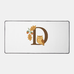 Autumn Alphabet Monogram Letter D – Owl with Oak L Desk Mat