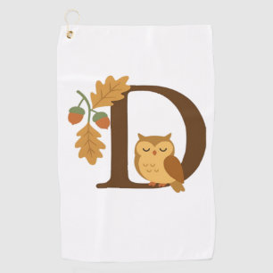 Autumn Alphabet Monogram Letter D – Owl with Oak L Golf Towel