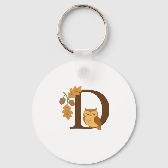 Autumn Alphabet Monogram Letter D � Owl with Oak L Key Ring (Front)