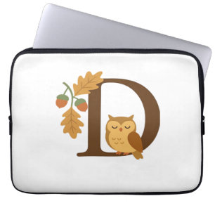 Autumn Alphabet Monogram Letter D – Owl with Oak L Laptop Sleeve