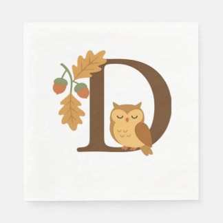 Autumn Alphabet Monogram Letter D – Owl with Oak L Napkin