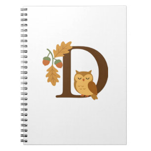 Autumn Alphabet Monogram Letter D � Owl with Oak L Notebook