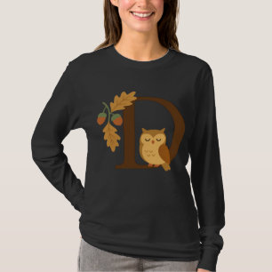 Autumn Alphabet Monogram Letter D � Owl with Oak L T-Shirt